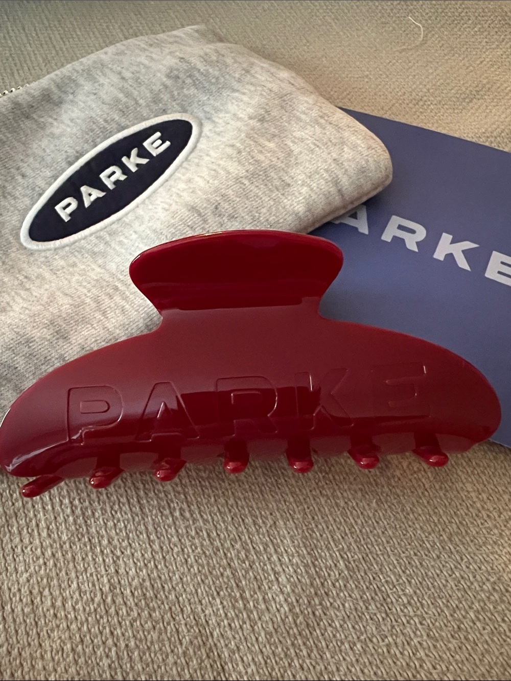 PARKE Crimson Red Hair Claw Clip and Zipper Pouch NEW in Bag NWT